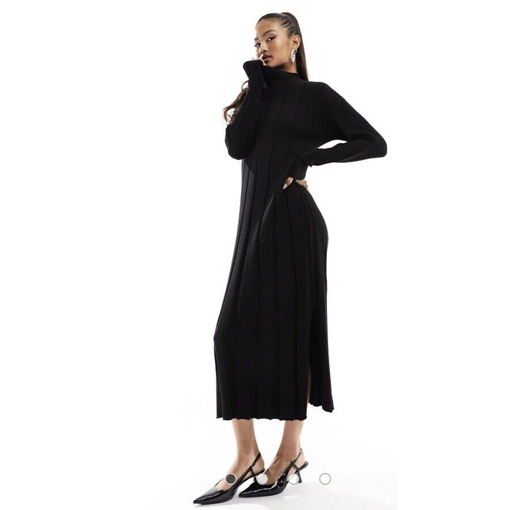 River Island Dress High Neck Knit Midi Slit Size 8 Large Grunge Witchy Emo Goth